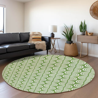 Piper Looms Mayfield Swirls AMF1055 Green Machine Washable Area Rug Round Lifestyle Image Feature