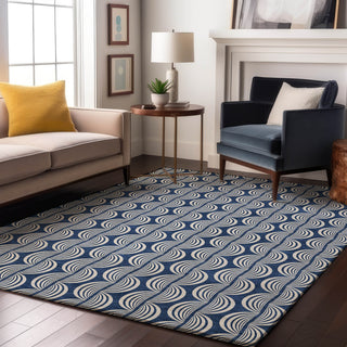 Piper Looms Mayfield Swirls AMF1055 Navy Machine Washable Area Rug Lifestyle Image Feature