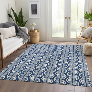 Piper Looms Mayfield Swirls AMF1055 Navy Machine Washable Area Rug Lifestyle Image Feature