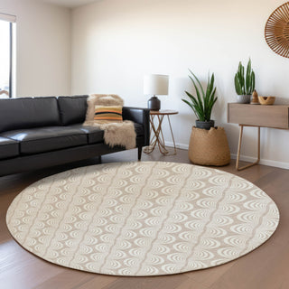 Piper Looms Mayfield Swirls AMF1056 Khaki Machine Washable Area Rug Round Lifestyle Image Feature