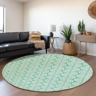 Piper Looms Mayfield Swirls AMF1056 Seafoam Machine Washable Area Rug Round Lifestyle Image Feature