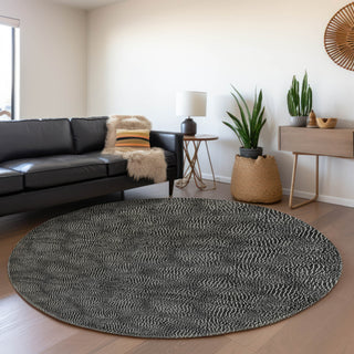 Piper Looms Mayfield Geometric AMF1057 Black Machine Washable Area Rug Round Lifestyle Image Feature