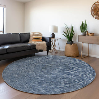 Piper Looms Mayfield Geometric AMF1057 Navy Machine Washable Area Rug Round Lifestyle Image Feature