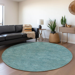 Piper Looms Mayfield Geometric AMF1057 Teal Machine Washable Area Rug Round Lifestyle Image Feature