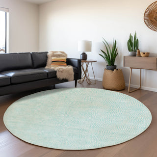 Piper Looms Mayfield Geometric AMF1058 Aqua Machine Washable Area Rug Round Lifestyle Image Feature