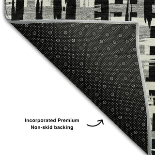 Piper Looms Mayfield Lines AMF1059 Black Machine Washable Area Rug Backing Image