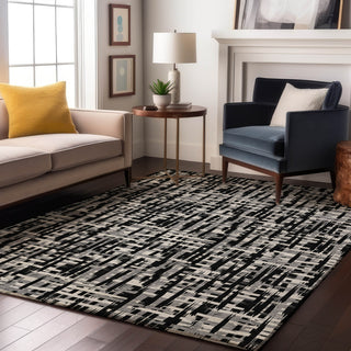 Piper Looms Mayfield Lines AMF1059 Black Machine Washable Area Rug Lifestyle Image Feature