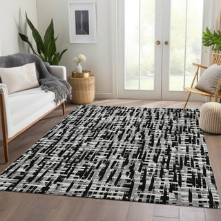 Piper Looms Mayfield Lines AMF1059 Black Machine Washable Area Rug Lifestyle Image Feature