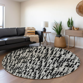 Piper Looms Mayfield Lines AMF1059 Black Machine Washable Area Rug Round Lifestyle Image Feature