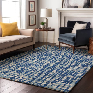 Piper Looms Mayfield Lines AMF1059 Blue Machine Washable Area Rug Lifestyle Image Feature