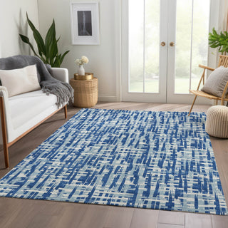 Piper Looms Mayfield Lines AMF1059 Blue Machine Washable Area Rug Lifestyle Image Feature