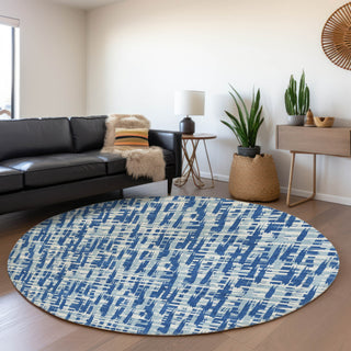 Piper Looms Mayfield Lines AMF1059 Blue Machine Washable Area Rug Round Lifestyle Image Feature