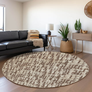 Piper Looms Mayfield Lines AMF1059 Brown Machine Washable Area Rug Round Lifestyle Image Feature