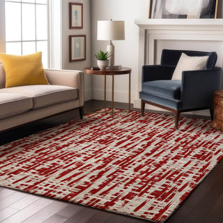 Piper Looms Mayfield Lines AMF1059 Red Machine Washable Area Rug Lifestyle Image Feature