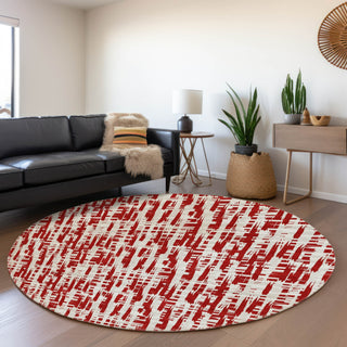 Piper Looms Mayfield Lines AMF1059 Red Machine Washable Area Rug Round Lifestyle Image Feature
