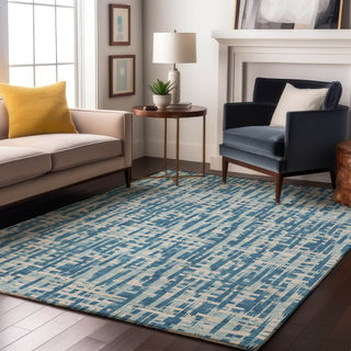 Piper Looms Mayfield Lines AMF1059 Teal Machine Washable Area Rug Lifestyle Image Feature