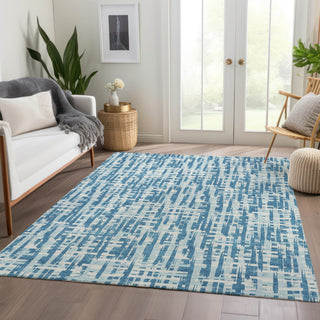 Piper Looms Mayfield Lines AMF1059 Teal Machine Washable Area Rug Lifestyle Image Feature