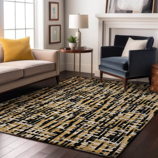 Piper Looms Mayfield Lines AMF1060 Black Machine Washable Area Rug Lifestyle Image Feature