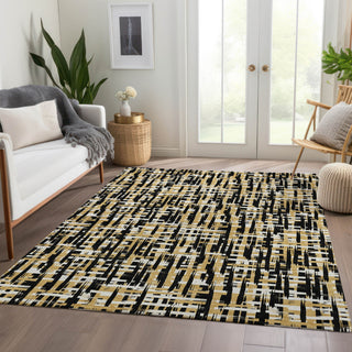 Piper Looms Mayfield Lines AMF1060 Black Machine Washable Area Rug Lifestyle Image Feature