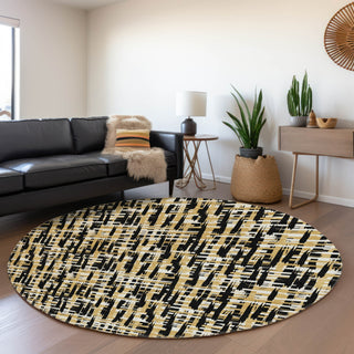 Piper Looms Mayfield Lines AMF1060 Black Machine Washable Area Rug Round Lifestyle Image Feature