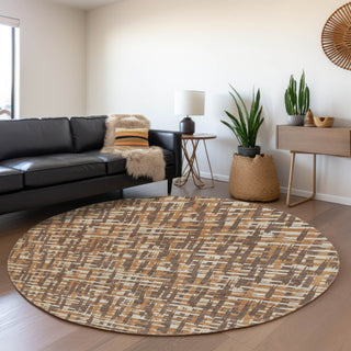 Piper Looms Mayfield Lines AMF1060 Chocolate Machine Washable Area Rug Round Lifestyle Image Feature