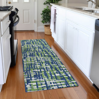 Piper Looms Mayfield Lines AMF1060 Navy Machine Washable Area Rug Runner Lifestyle Image Feature
