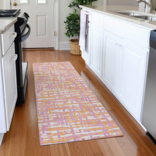 Piper Looms Mayfield Lines AMF1060 Pink Machine Washable Area Rug Runner Lifestyle Image Feature