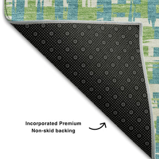 Piper Looms Mayfield Lines AMF1060 Turquoise Machine Washable Area Rug Backing Image