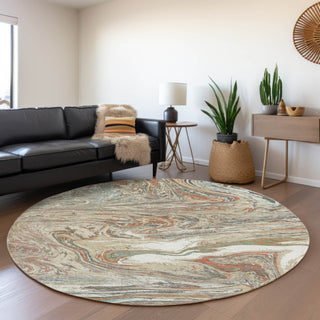Piper Looms Mayfield Abstract AMF1061 Beige Machine Washable Area Rug Round Lifestyle Image Feature