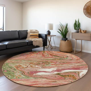 Piper Looms Mayfield Abstract AMF1061 Coral Machine Washable Area Rug Round Lifestyle Image Feature