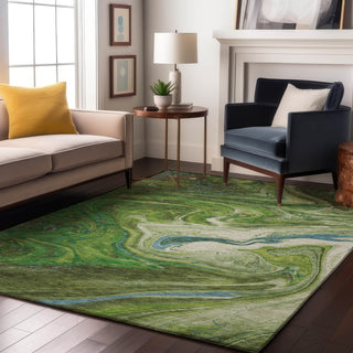Piper Looms Mayfield Abstract AMF1061 Green Machine Washable Area Rug Lifestyle Image Feature