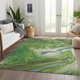 Piper Looms Mayfield Abstract AMF1061 Green Machine Washable Area Rug Lifestyle Image Feature