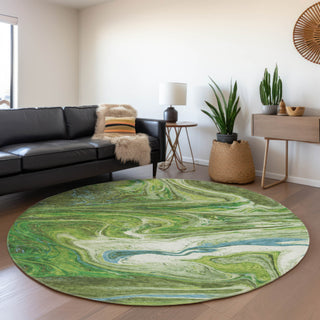 Piper Looms Mayfield Abstract AMF1061 Green Machine Washable Area Rug Round Lifestyle Image Feature