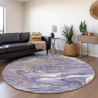 Piper Looms Mayfield Abstract AMF1061 Lavender Machine Washable Area Rug Round Lifestyle Image Feature