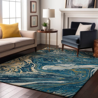 Piper Looms Mayfield Abstract AMF1061 Navy Machine Washable Area Rug Lifestyle Image Feature