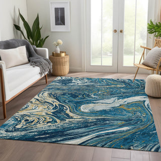 Piper Looms Mayfield Abstract AMF1061 Navy Machine Washable Area Rug Lifestyle Image Feature