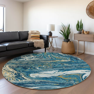 Piper Looms Mayfield Abstract AMF1061 Navy Machine Washable Area Rug Round Lifestyle Image Feature