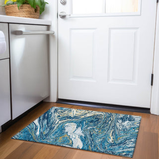 Piper Looms Mayfield Abstract AMF1061 Navy Machine Washable Area Rug Scatter Lifestyle Image Feature