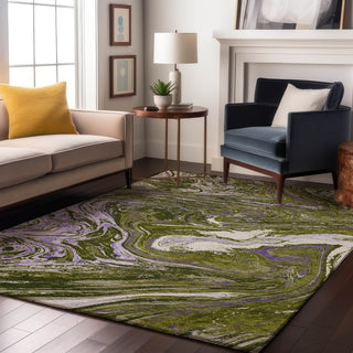 Piper Looms Mayfield Abstract AMF1061 Olive Machine Washable Area Rug Lifestyle Image Feature