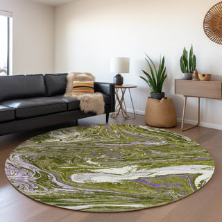 Piper Looms Mayfield Abstract AMF1061 Olive Machine Washable Area Rug Round Lifestyle Image Feature