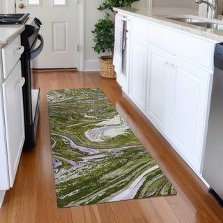 Piper Looms Mayfield Abstract AMF1061 Olive Machine Washable Area Rug Runner Lifestyle Image Feature