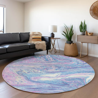 Piper Looms Mayfield Abstract AMF1061 Sky Machine Washable Area Rug Round Lifestyle Image Feature