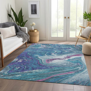 Piper Looms Mayfield Abstract AMF1061 Teal Machine Washable Area Rug Lifestyle Image Feature