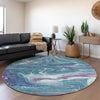 Piper Looms Mayfield Abstract AMF1061 Teal Machine Washable Area Rug Round Lifestyle Image Feature