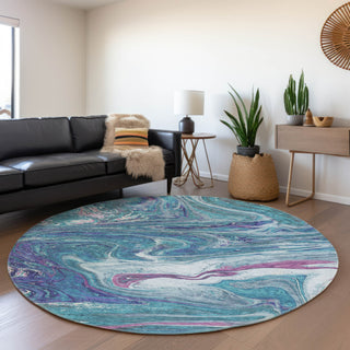 Piper Looms Mayfield Abstract AMF1061 Teal Machine Washable Area Rug Round Lifestyle Image Feature