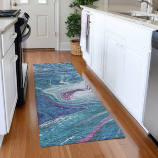 Piper Looms Mayfield Abstract AMF1061 Teal Machine Washable Area Rug Runner Lifestyle Image Feature