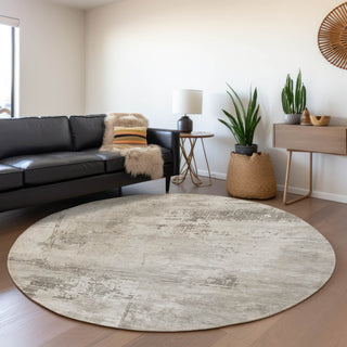 Piper Looms Mayfield Abstract AMF1062 Beige Machine Washable Area Rug Round Lifestyle Image Feature
