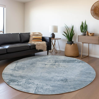 Piper Looms Mayfield Abstract AMF1062 Denim Machine Washable Area Rug Round Lifestyle Image Feature