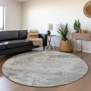 Piper Looms Mayfield Abstract AMF1062 Gray Machine Washable Area Rug Round Lifestyle Image Feature