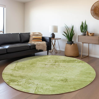 Piper Looms Mayfield Abstract AMF1062 Lime Machine Washable Area Rug Round Lifestyle Image Feature